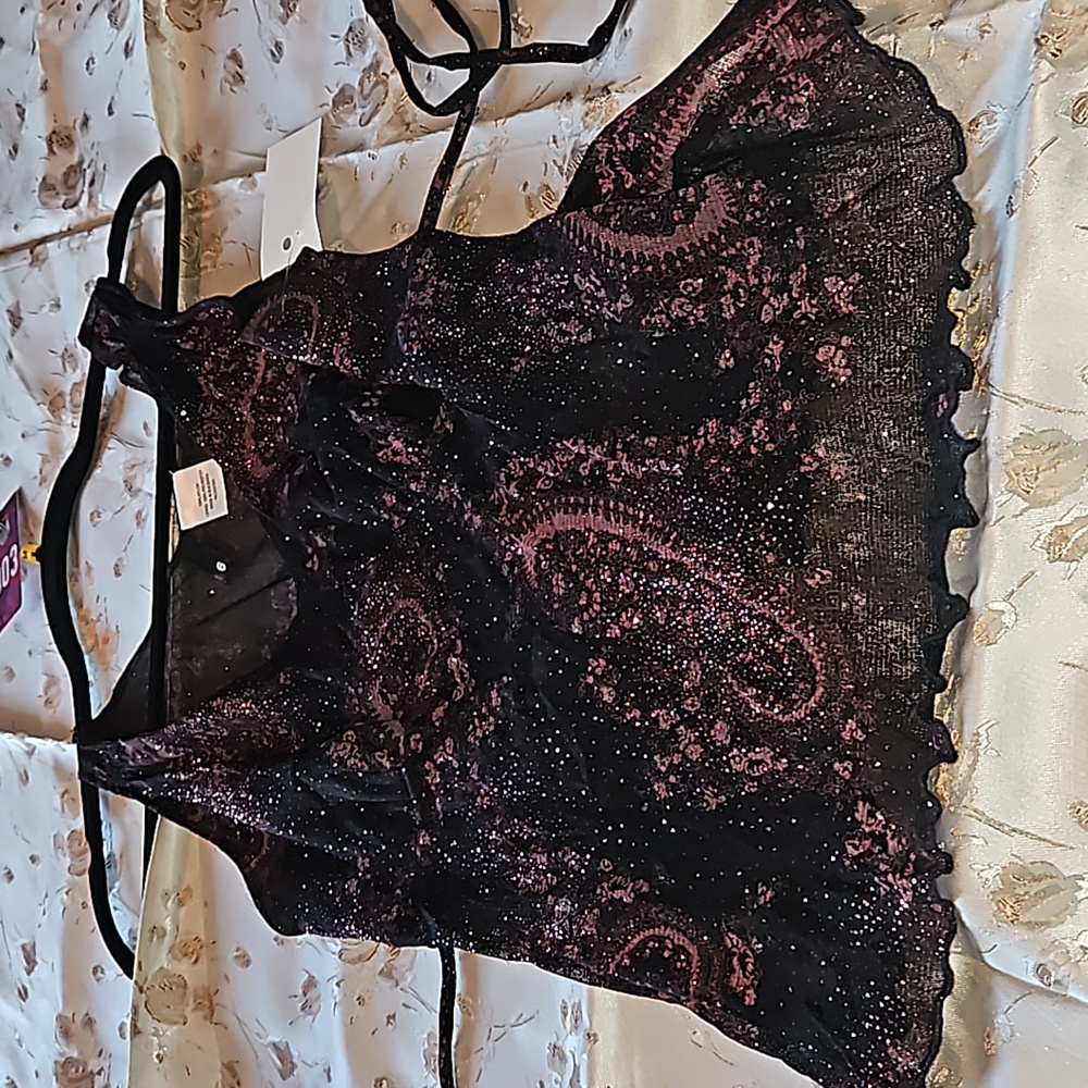 Sleeveless purple/ black sheer blouse w Sparkle